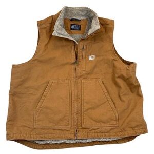 Carhartt Men's Vest Size 2XL Mock-Neck Sherpa-Lined Vest Canvas Full Zip 104227